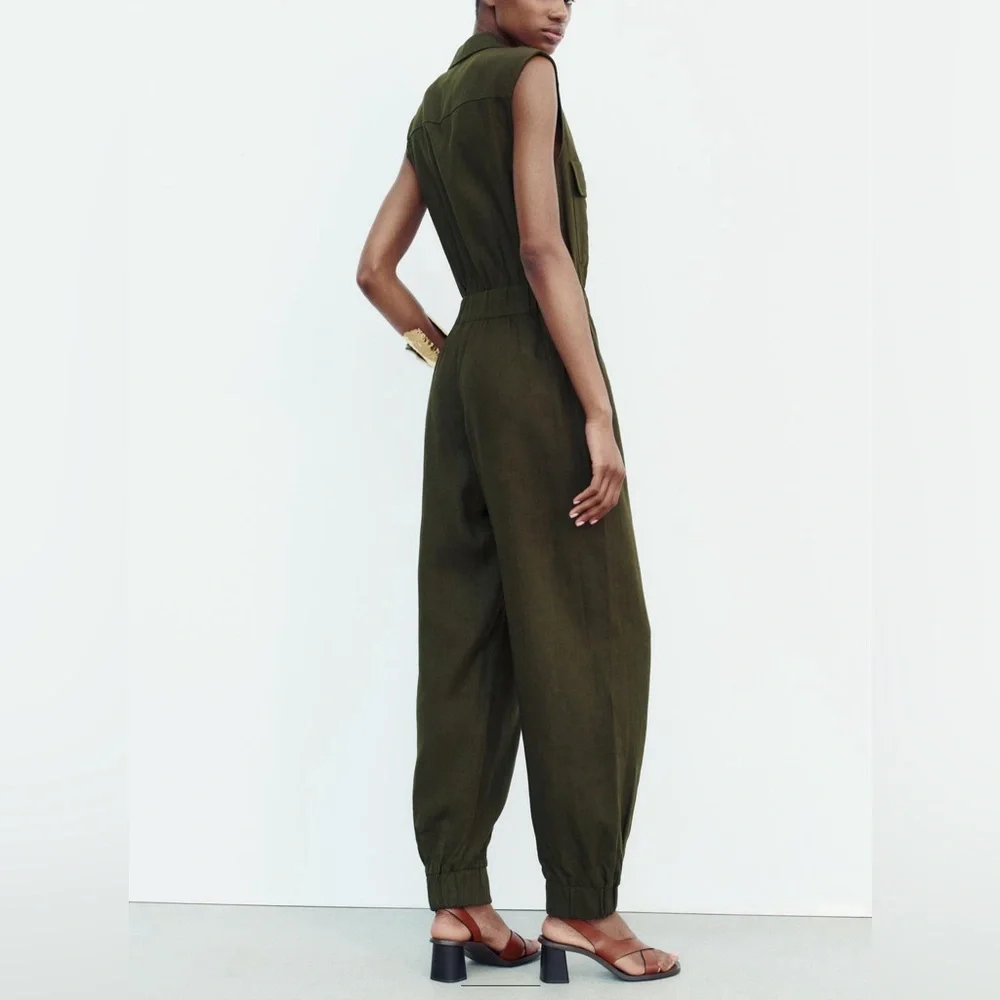 Zara Sleeveless Linen Blend Jumpsuit. New with Tags.